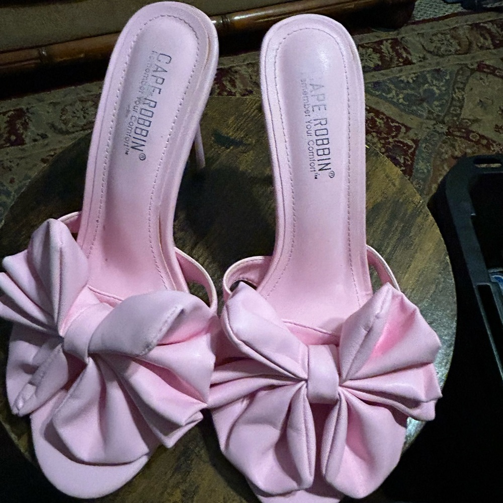 Cape Robbin Pink Bow High Heel Slide Sandals